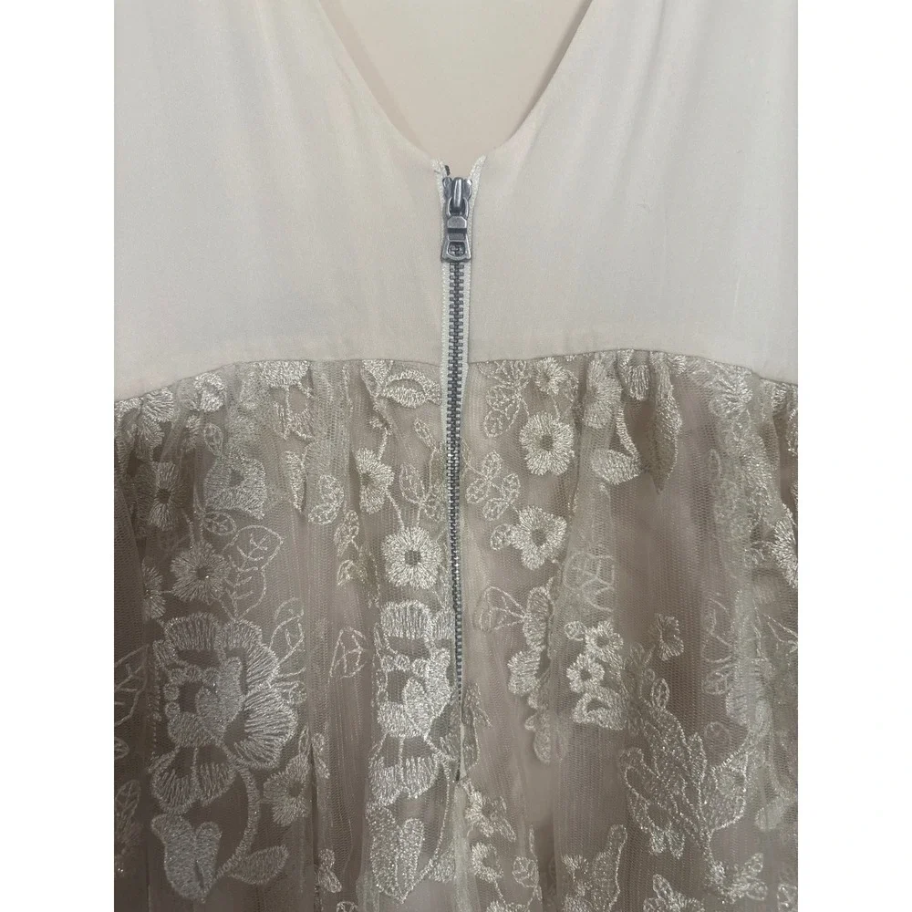 Alice + Olivia Juliane Lace Mini Dress Cream Bridal Ballerina Deep V Back S